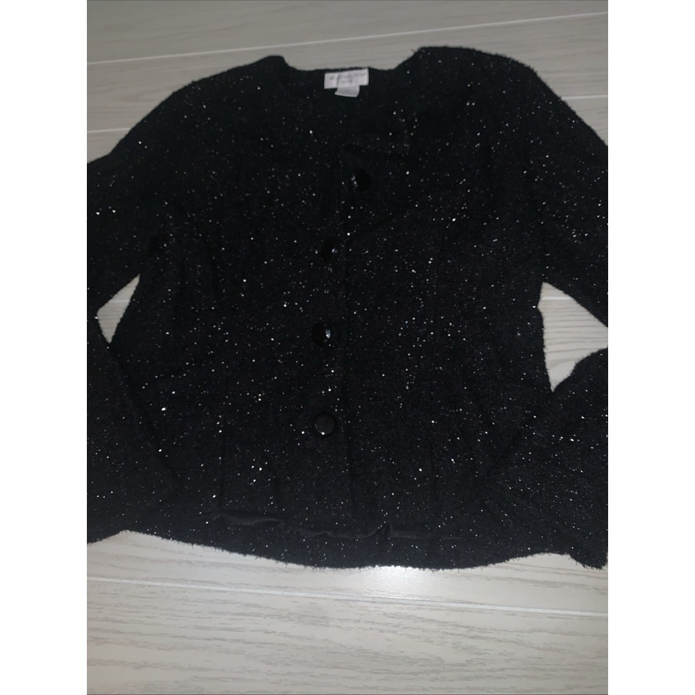 Worthington Petite Womens 12P Sweater‎ Black Sparkly Cardigan Sweater